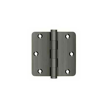 Deltana [DSB35R415A] Solid Brass Door Butt Hinge - Button Tip - 1/4" Radius Corner - Antique Nickel Finish - Pair - 3 1/2" H x 3 1/2" W