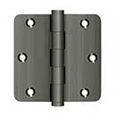 Deltana [DSB35R415A] Solid Brass Door Butt Hinge - Button Tip - 1/4&quot; Radius Corner - Antique Nickel Finish - Pair - 3 1/2&quot; H x 3 1/2&quot; W