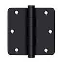 Deltana [DSB35R419-R] Solid Brass Door Butt Hinge - Residential - Button Tip - 1/4&quot; Radius Corner - Paint Black Finish - Pair - 3 1/2&quot; H x 3 1/2&quot; W