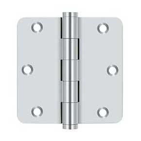 Deltana [DSB35R426-R] Solid Brass Door Butt Hinge - Residential - Button Tip - 1/4" Radius Corner - Polished Chrome Finish - Pair - 3 1/2" H x 3 1/2" W