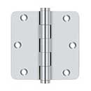 Deltana [DSB35R426-R] Solid Brass Door Butt Hinge - Residential - Button Tip - 1/4&quot; Radius Corner - Polished Chrome Finish - Pair - 3 1/2&quot; H x 3 1/2&quot; W