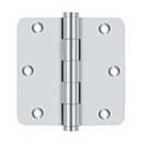 Deltana [DSB35R426] Solid Brass Door Butt Hinge - Button Tip - 1/4" Radius Corner - Polished Chrome Finish - Pair - 3 1/2" H x 3 1/2" W