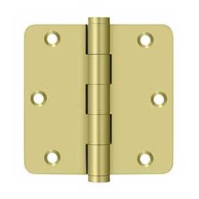 Deltana [DSB35R43-R] Solid Brass Door Butt Hinge - Residential - Button Tip - 1/4" Radius Corner - Polished Brass Finish - Pair - 3 1/2" H x 3 1/2" W