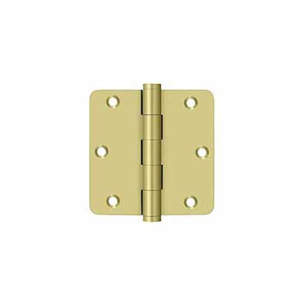 Deltana [DSB35R43-R] Solid Brass Door Butt Hinge - Residential - Button Tip - 1/4" Radius Corner - Polished Brass Finish - Pair - 3 1/2" H x 3 1/2" W