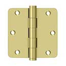 Deltana [DSB35R43-R] Solid Brass Door Butt Hinge - Residential - Button Tip - 1/4" Radius Corner - Polished Brass Finish - Pair - 3 1/2" H x 3 1/2" W