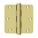 Deltana [DSB35R43-R] Solid Brass Door Butt Hinge - Residential - Button Tip - 1/4" Radius Corner - Polished Brass Finish - Pair - 3 1/2" H x 3 1/2" W