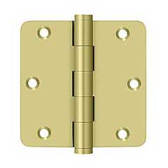 Deltana [DSB35R43] Solid Brass Door Butt Hinge - Button Tip - 1/4&quot; Radius Corner - Polished Brass Finish - Pair - 3 1/2&quot; H x 3 1/2&quot; W