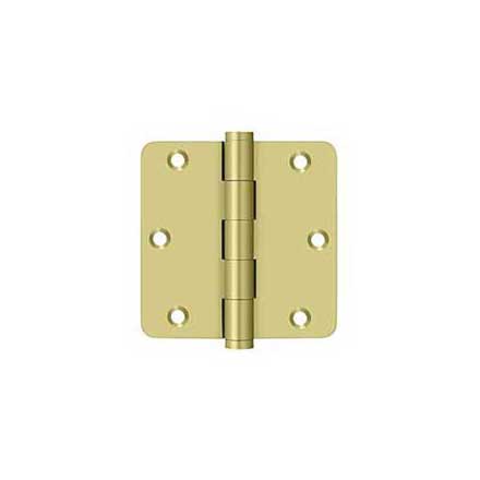 Deltana [DSB35R43] Solid Brass Door Butt Hinge - Button Tip - 1/4&quot; Radius Corner - Polished Brass Finish - Pair - 3 1/2&quot; H x 3 1/2&quot; W