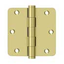 Deltana [DSB35R43] Solid Brass Door Butt Hinge - Button Tip - 1/4&quot; Radius Corner - Polished Brass Finish - Pair - 3 1/2&quot; H x 3 1/2&quot; W