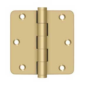 Deltana [DSB35R44] Solid Brass Door Butt Hinge - Button Tip - 1/4" Radius Corner - Brushed Brass Finish - Pair - 3 1/2" H x 3 1/2" W