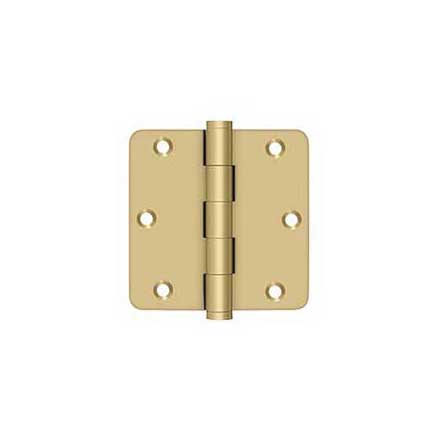 Deltana [DSB35R44] Solid Brass Door Butt Hinge - Button Tip - 1/4&quot; Radius Corner - Brushed Brass Finish - Pair - 3 1/2&quot; H x 3 1/2&quot; W