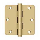 Deltana [DSB35R44] Solid Brass Door Butt Hinge - Button Tip - 1/4&quot; Radius Corner - Brushed Brass Finish - Pair - 3 1/2&quot; H x 3 1/2&quot; W