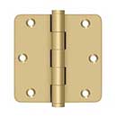 Deltana [DSB35R44] Solid Brass Door Butt Hinge - Button Tip - 1/4&quot; Radius Corner - Brushed Brass Finish - Pair - 3 1/2&quot; H x 3 1/2&quot; W