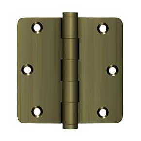 Deltana [DSB35R45-R] Solid Brass Door Butt Hinge - Residential - Button Tip - 1/4" Radius Corner - Antique Brass Finish - Pair - 3 1/2" H x 3 1/2" W