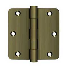 Deltana [DSB35R45-R] Solid Brass Door Butt Hinge - Residential - Button Tip - 1/4&quot; Radius Corner - Antique Brass Finish - Pair - 3 1/2&quot; H x 3 1/2&quot; W