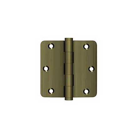 Deltana [DSB35R45-R] Solid Brass Door Butt Hinge - Residential - Button Tip - 1/4&quot; Radius Corner - Antique Brass Finish - Pair - 3 1/2&quot; H x 3 1/2&quot; W