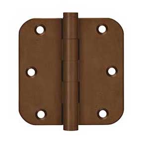 Deltana [DSB35R510BR-R] Solid Brass Door Butt Hinge - Residential - Button Tip - 5/8" Radius Corner - Bronze Rust Finish - Pair - 3 1/2" H x 3 1/2" W