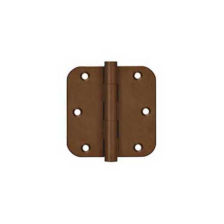 Deltana [DSB35R510BR-R] Solid Brass Door Butt Hinge - Residential - Button Tip - 5/8" Radius Corner - Bronze Rust Finish - Pair - 3 1/2" H x 3 1/2" W