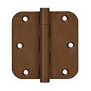 Deltana [DSB35R510BR-R] Solid Brass Door Butt Hinge - Residential - Button Tip - 5/8&quot; Radius Corner - Bronze Rust Finish - Pair - 3 1/2&quot; H x 3 1/2&quot; W