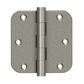 Deltana [DSB35R510WL-R] Solid Brass Door Butt Hinge - Residential - Button Tip - 5/8" Radius Corner - Weathered Light Finish - Pair - 3 1/2" H x 3 1/2" W