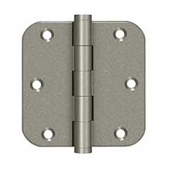 Deltana [DSB35R510WL-R] Solid Brass Door Butt Hinge - Residential - Button Tip - 5/8&quot; Radius Corner - Weathered Light Finish - Pair - 3 1/2&quot; H x 3 1/2&quot; W