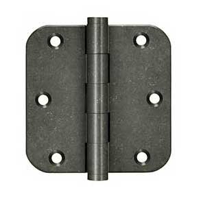 Deltana [DSB35R510WM-R] Solid Brass Door Butt Hinge - Residential - Button Tip - 5/8" Radius Corner - Weathered Medium Finish - Pair - 3 1/2" H x 3 1/2" W