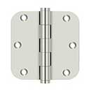 Deltana [DSB35R514-R] Solid Brass Door Butt Hinge - Residential - Button Tip - 5/8&quot; Radius Corner - Polished Nickel Finish - Pair - 3 1/2&quot; H x 3 1/2&quot; W