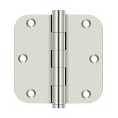 Deltana [DSB35R514] Solid Brass Door Butt Hinge - Button Tip - 5/8&quot; Radius Corner - Polished Nickel Finish - Pair - 3 1/2&quot; H x 3 1/2&quot; W