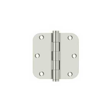 Deltana [DSB35R514] Solid Brass Door Butt Hinge - Button Tip - 5/8&quot; Radius Corner - Polished Nickel Finish - Pair - 3 1/2&quot; H x 3 1/2&quot; W