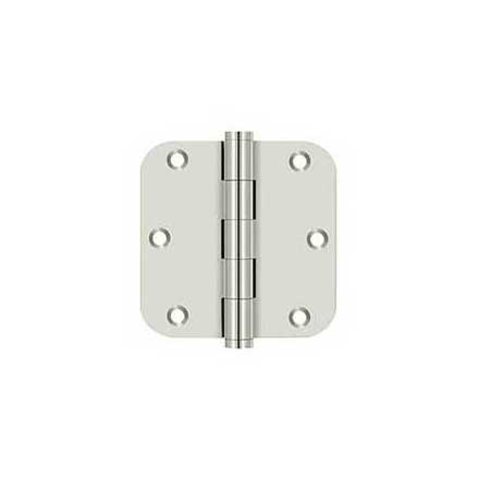 Deltana [DSB35R514] Solid Brass Door Butt Hinge - Button Tip - 5/8&quot; Radius Corner - Polished Nickel Finish - Pair - 3 1/2&quot; H x 3 1/2&quot; W