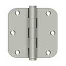 Deltana [DSB35R515-R] Solid Brass Door Butt Hinge - Residential - Button Tip - 5/8" Radius Corner - Brushed Nickel Finish - Pair - 3 1/2" H x 3 1/2" W