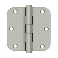 Deltana [DSB35R515] Solid Brass Door Butt Hinge - Button Tip - 5/8&quot; Radius Corner - Brushed Nickel Finish - Pair - 3 1/2&quot; H x 3 1/2&quot; W