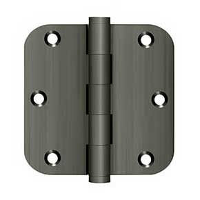 Deltana [DSB35R515A-R] Solid Brass Door Butt Hinge - Residential - Button Tip - 5/8" Radius Corner - Antique Nickel Finish - Pair - 3 1/2" H x 3 1/2" W