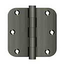 Deltana [DSB35R515A-R] Solid Brass Door Butt Hinge - Residential - Button Tip - 5/8&quot; Radius Corner - Antique Nickel Finish - Pair - 3 1/2&quot; H x 3 1/2&quot; W