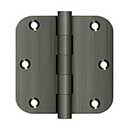 Deltana [DSB35R515A] Solid Brass Door Butt Hinge - Button Tip - 5/8&quot; Radius Corner - Antique Nickel Finish - Pair - 3 1/2&quot; H x 3 1/2&quot; W