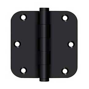 Deltana [DSB35R519-R] Solid Brass Door Butt Hinge - Residential - Button Tip - 5/8" Radius Corner - Paint Black Finish - Pair - 3 1/2" H x 3 1/2" W