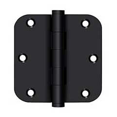 Deltana [DSB35R519-R] Solid Brass Door Butt Hinge - Residential - Button Tip - 5/8&quot; Radius Corner - Paint Black Finish - Pair - 3 1/2&quot; H x 3 1/2&quot; W