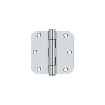 Deltana [DSB35R526-R] Solid Brass Door Butt Hinge - Residential - Button Tip - 5/8" Radius Corner - Polished Chrome Finish - Pair - 3 1/2" H x 3 1/2" W