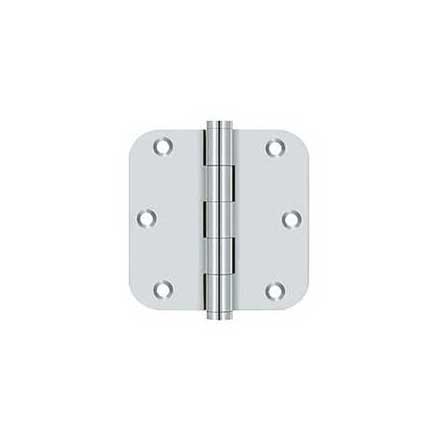 Deltana [DSB35R526] Solid Brass Door Butt Hinge - Button Tip - 5/8&quot; Radius Corner - Polished Chrome Finish - Pair - 3 1/2&quot; H x 3 1/2&quot; W