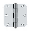 Deltana [DSB35R526] Solid Brass Door Butt Hinge - Button Tip - 5/8" Radius Corner - Polished Chrome Finish - Pair - 3 1/2" H x 3 1/2" W