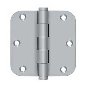 Deltana [DSB35R526D-R] Solid Brass Door Butt Hinge - Residential - Button Tip - 5/8" Radius Corner - Brushed Chrome Finish - Pair - 3 1/2" H x 3 1/2" W