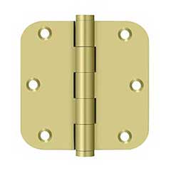 Deltana [DSB35R53-R] Solid Brass Door Butt Hinge - Residential - Button Tip - 5/8&quot; Radius Corner - Polished Brass Finish - Pair - 3 1/2&quot; H x 3 1/2&quot; W