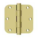 Deltana [DSB35R53-R] Solid Brass Door Butt Hinge - Residential - Button Tip - 5/8" Radius Corner - Polished Brass Finish - Pair - 3 1/2" H x 3 1/2" W