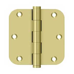 Deltana [DSB35R53] Solid Brass Door Butt Hinge - Button Tip - 5/8" Radius Corner - Polished Brass Finish - Pair - 3 1/2" H x 3 1/2" W