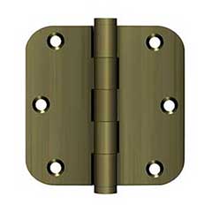 Deltana [DSB35R55-R] Solid Brass Door Butt Hinge - Residential - Button Tip - 5/8&quot; Radius Corner - Antique Brass Finish - Pair - 3 1/2&quot; H x 3 1/2&quot; W