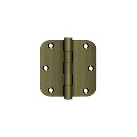 Deltana [DSB35R55-R] Solid Brass Door Butt Hinge - Residential - Button Tip - 5/8&quot; Radius Corner - Antique Brass Finish - Pair - 3 1/2&quot; H x 3 1/2&quot; W