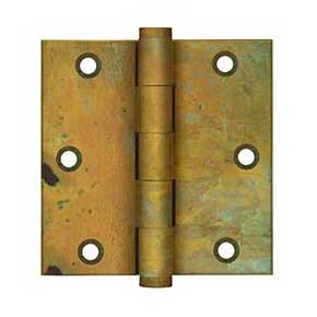 Deltana [DSB35RT] Solid Brass Door Butt Hinge - Button Tip - Square Corner - Rust Finish - Pair - 3 1/2" H x 3 1/2" W