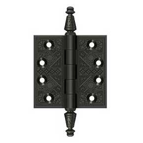 Deltana [DSBP35U10B] Solid Brass Door Butt Hinge - Ornate - Square Corner - Oil Rubbed Bronze Finish - Pair - 3 1/2" H x 3 1/2" W