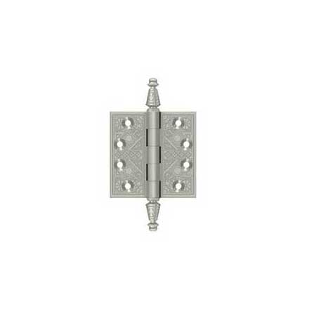 Deltana [DSBP35U15] Solid Brass Door Butt Hinge - Ornate - Square Corner - Brushed Nickel Finish - Pair - 3 1/2&quot; H x 3 1/2&quot; W