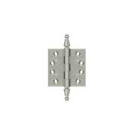 Deltana [DSBP35U15] Solid Brass Door Butt Hinge - Ornate - Square Corner - Brushed Nickel Finish - Pair - 3 1/2&quot; H x 3 1/2&quot; W